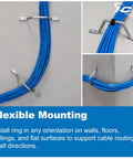 2 Inch Metal Cable Distribution D Ring 25 Pack for Horizontal and Vertical Wall Cable Organization. Three angles showing cable routing.