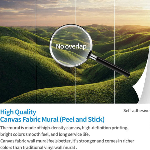Custom Peel And Stick Wall Mural Featuring Lush Green Meadow Scene waterproof matte finish with no overlap detail.