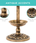 Outdoor Solar Lighted Bird Bath Fountain With Planter And Integrated Panel In Bronze Pedestal Water Feature Base