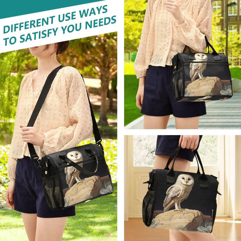 Large Insulated Lunch Bag With Owl Desert Landscape Design Portable Leakproof Soft Cooler Tote For Men Women