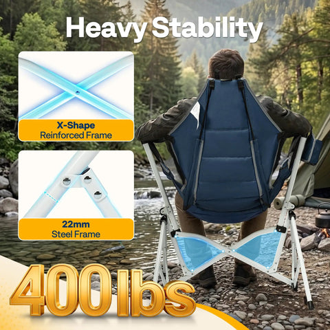 Grab And Go Portable Hammock Camping Chair With Adjustable Pillow And Back Height Outdoor Rocking Seat showing reinforced frame support 400 lbs