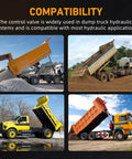 Dump trucks with PTO Hoist Air Control Kit With Kickout And K90 Valve for 10m tube in operation, showing compatibility