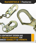 Rebar Romeo 29 Inch Steel Rebar Chain Assembly With Self Locking Hooks for hands-free positioning, close-up view.