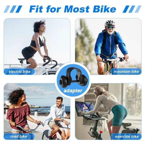Oversized Comfy Bike Seat With Extra Padding And Memory Foam For Men And Women Universal Replacement Bicycle Saddle Waterproof Leather Blue Tailbone Relief shown on electric, mountain, road, and exercise bikes.