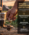 Get Your Yard Gear Fixin' With These 12 Heavy Duty Carbon Steel Retaining Pins Featuring Ring Locks For Tractors Mowers And Trailers To Keep Everything Secure And Rust-Free In The Dirt, shown in use with a quick-release ring.