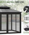 Universal Mosquito Netting For 10x12 Gazebos, 4 Panel Zippered Mesh Curtains, Easy Install, Heavy Duty Polyester And Nylon Walls