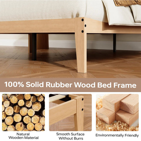 Built Different Twin Xl Wood Bed Frame With Solid Rubberwood Platform Base showcasing smooth wooden surface and sturdy legs.