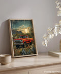 Steady Vintage Truck Wall Art Print For Rustic Home Decor, Classic 1950s Chevy Ford Pickup, Old School Truck Charm In Red.