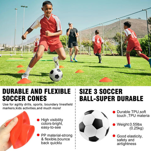 Kids playing with Portable Pop Up Soccer Goals Set For Backyard Play Two 6x4 Ft Kid Sized Goals With Ball Pump Cones And Carry Bag