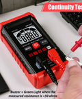 Digital Multimeter With Auto Ranging And NCV Non Contact Voltage Tester in red, showing continuity test.