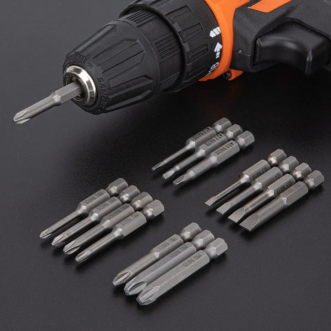 15 Piece Slotted Phillips Triangle Screwdriver Bit Set With One Quarter Inch Hex Shank, S2 Steel Magnetic High Precision Bits