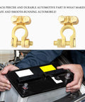 Heavy Duty Brass Battery Terminals Positive And Negative Hella Durable Universal Fit For Truck Boat Car Handles 300 Amps image with installation on battery.