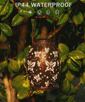 Butterfly Solar Powered Outdoor Metal Lanterns Set Of 2 Waterproof Hanging Patio Lights For Garden Decor glowing in rain