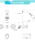 Dimensional drawing of Polished Chrome Acrylic Tub And Shower Faucet Trim Kit With Two Handles For An Easy Bath Upgrade.
