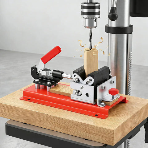 No Bull Adjustable Pen Blank Vise And Square Drill Jig For Fast Lane Pen Making includes MDF safety plate, clamping wood for drilling.