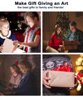 Collage of people exchanging gifts during Christmas, highlighting family gatherings and festive moments.