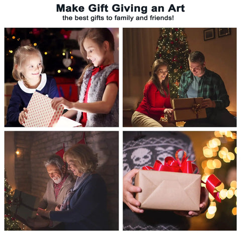 Collage of people exchanging gifts during Christmas, highlighting family gatherings and festive moments.