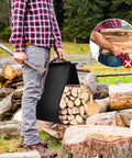 Heavy Duty Firewood Rack For Indoor Outdoor Use With Thickened Metal Construction, carrying firewood in a black rack