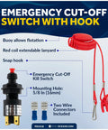 Diagram of Universal Emergency Kill Switch For Boats And Personal Watercraft, 12VDC Engine Shut Off Switch With Extendable Coil Lanyard.