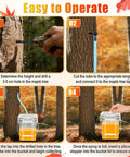 Step-by-step instructions showing use of Ultimate Maple Syrup Tapping Kit with buckets, tubing, and drill.