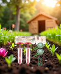 Six Piece Mini Seed Spreader Set for Tiny Seeds in a garden with handheld seed dispensers, dibber, and widger, easy grip, portable tools