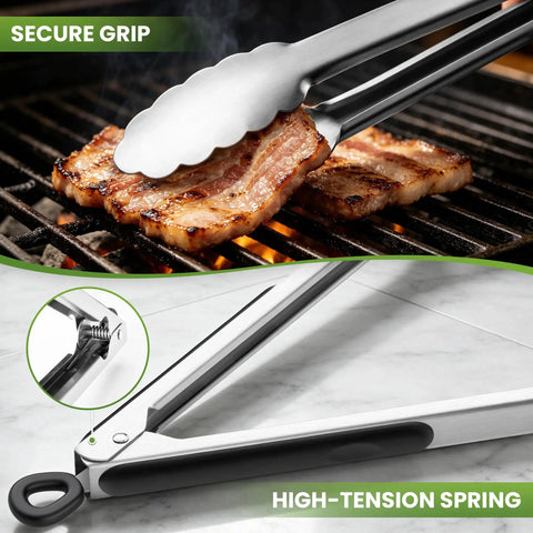 17 Inch Extra Long Stainless Steel Grill Tongs Heat Resistant Non Slip Grip Rock Solid Construction Keeps Your Hands Safe From Open Flames Heavy Duty Essential For Backyard Cookouts And Game Day Tailgating