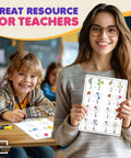 Teacher holding Flexible Dry Erase Fraction Sheets 9 by 12 Inch Small Whiteboards Pack of 10 with student in classroom