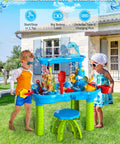 Kids playing with Dolphin Water Table Pump With Magnetic Base No Drill 3 Hour Runtime Rechargeable Continuous Flow Outdoor Toy