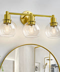 Black And Brass Globe Vanity Light 4 Light Farmhouse Wall Fixture With Clear Glass Shades For Bathroom Over Mirror