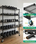 Heavy Duty Wire Shelving Unit With Wheels And 600D Oxford Cover, 36-Inch By 18-Inch By 72-Inch, Upward Facing Safety Wave Edge Design, Sturdy 19mm Metal Rods And Reinforced Panels For Stable Garage Storage, with dumbbells