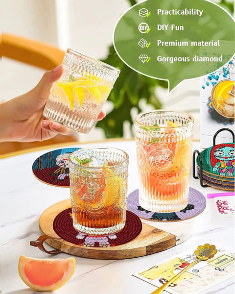 8Pcs Diamond Painting Coasters With Holder For Diy Halloween Themed Coasters Perfect For Adults And Kid Friendly Beginners