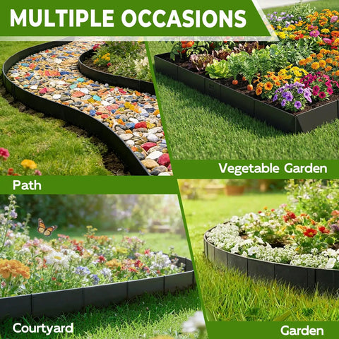 Heavy Duty Metal Garden Border Set 20 Ft With Bendable Hammer In Landscape Edgings And 6 Plastic Stakes for paths and gardens