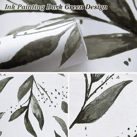 Leaf Peel And Stick Wallpaper In Dark Green With Eucalyptus Leaves Self Adhesive Roll Detail