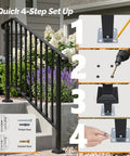 Quick 4-step setup for Straight Up Tough Wrought Iron Stair Handrail With Secure Balusters for Outdoor Deck and Concrete Steps.
