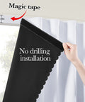 No Drill Adhesive Blackout Curtain Panel For Bedroom And Living Room, Thermal Insulated, Easy Install Stick On Window Door Cover, 100 Percent Light Blocking, Greyish White, W35 by L63, 1 Panel shown partially installed with magic tape