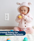 Decorator Receptacle Outlet With Surge Protector And Grounding Indicator 900 Joules 2 Pack installed near infant playing on floor