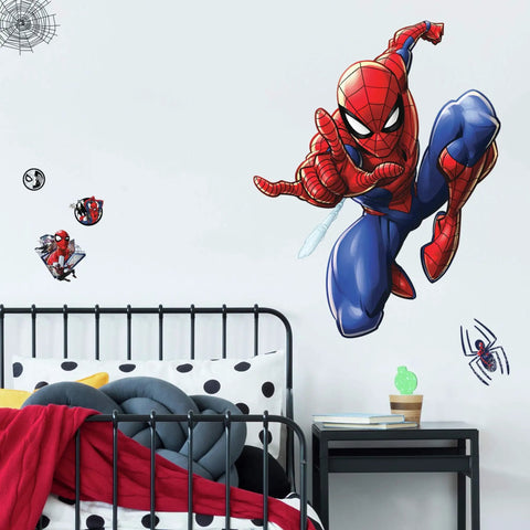 Giant Spider-Man Peel And Stick Wall Decals Set For Kids Room With 18 Removable Repositionable Decals Assembled Size About 27.36 Inches