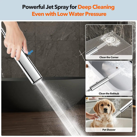 Boss High Pressure Handheld Shower Head With 7 Settings And Power Wash Mode Detachable Chrome Shower Head Kit in use