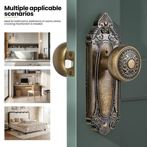 Antique Brass Privacy Door Knob With Lock No Keys Needed Keyless Interior Door Handle For Bedroom Bathroom Hallway Closet