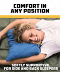 Woman sleeping on blue Memory Foam Travel Pillow For Planes And Cars Ultra Compact Easy Carry Micro Suede Neck Support For Adults