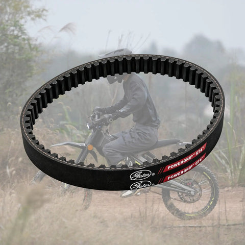 Beefy Torque Primary Belt For Sur Ron Light Bee Segway X260 X160 And Talaria XXX 16mm Wide Upgrade With Ethylene Elastomer Core And Aramid Fiber For Low Stretch And Heat Resistance primary belt shown on dirt e-bike