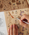 Crafting Ukiyoe Art Kit Dragonfly And Bellflower Inspired By Hokusai Made In Japan on cedar Cypress wood sheet with cutting tool.