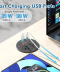 3 Inch Desk Power Grommet With 35W Usb C Fast Charging With 4 Usb Ports And Hdmi showing USB ports and connections to devices.