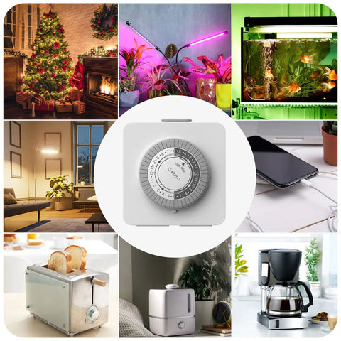 24 Hour Mechanical Timer Outlet With Two Grounded Outlets For Lamps And Holiday Lights, Set And Forget Auto On Off Switch, Daily Schedule And Countdown, White Finish, Plug In Ready For Lamps And Christmas Lights, Home Decor