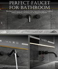 Black Wall Mount Faucet With Dual Handles For Bathroom Sink And Bathtub 3 Hole Wall Mounted Lavatory Mixer Solid Brass Construction