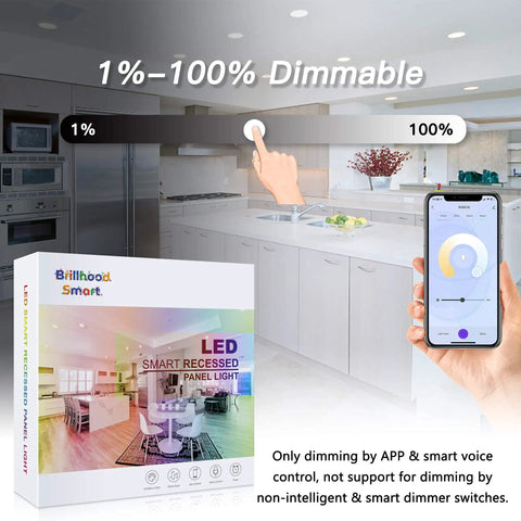 Color Changing 6 Inch Slim LED Recessed Light Kit With Junction Box, Smart WiFi Downlights, dimmable app control illustration