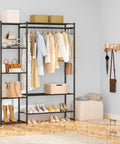 Sturdy Clothes Organizer And Storage Closet Rack With Hanging Rod And Four Shelves For Tops Coats Dresses And Accessories