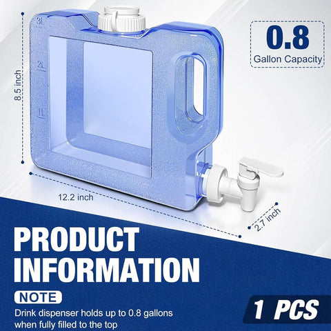 Eight Tenths Gallon Refrigerator Water Dispenser with leak proof spigot, easy grip handle, and 0.8 gallon capacity in azure color