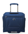 Lightweight Underseat Carry-On Luggage With 2 Wheels, Navy Blue, 16 Inch, Durable Polyester, Front View Showing Zip Pocket