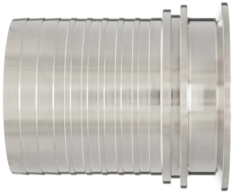 316 Stainless Steel Sanitary Bevel Seat End Hose Fitting With Crimp Stem Holedall Fitting 4 Inch Female End To 4 Inch Hose ID Built To Last Heavy Duty Clamp Connection 250 PSI Rating shown side view
